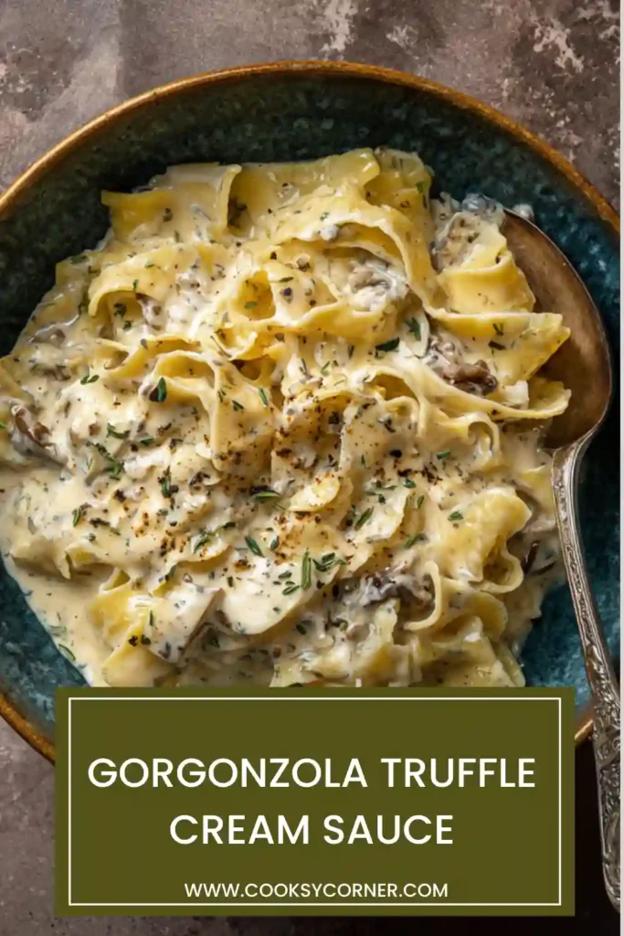 Creamy mushroom pasta with gorgonzola and truffle oil.