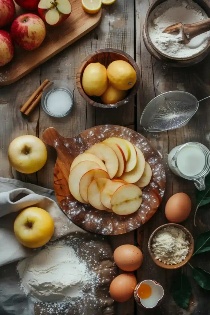 Slice of healthy apple cake with visible apple layers and light texture on a serving plate.