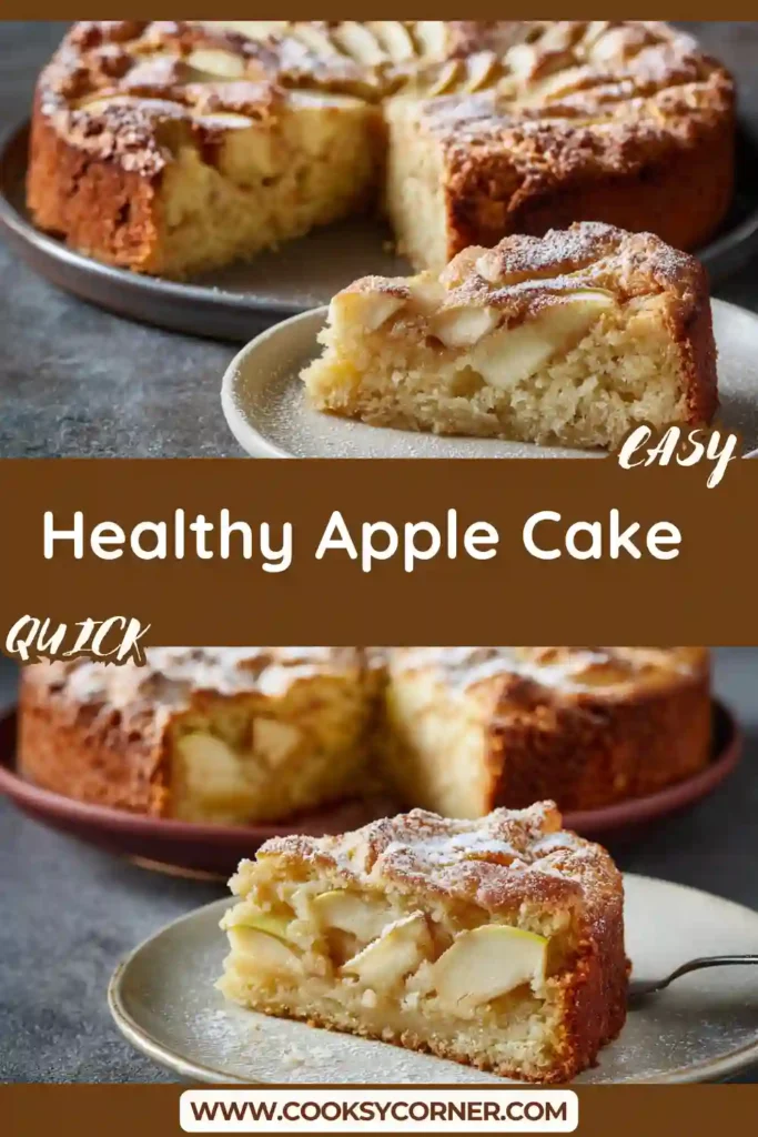 Close-up of a soft apple cake showing tender crumb and fresh apple slices baked on top.