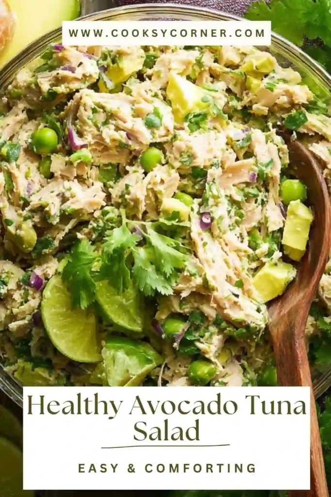 Close-up of avocado tuna salad showing creamy avocado coating chunks of tuna and crisp vegetables. A vibrant and nutritious dish.