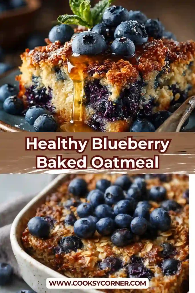 Close-up of gluten free blueberry baked oatmeal with juicy berries and oat texture, served warm.
