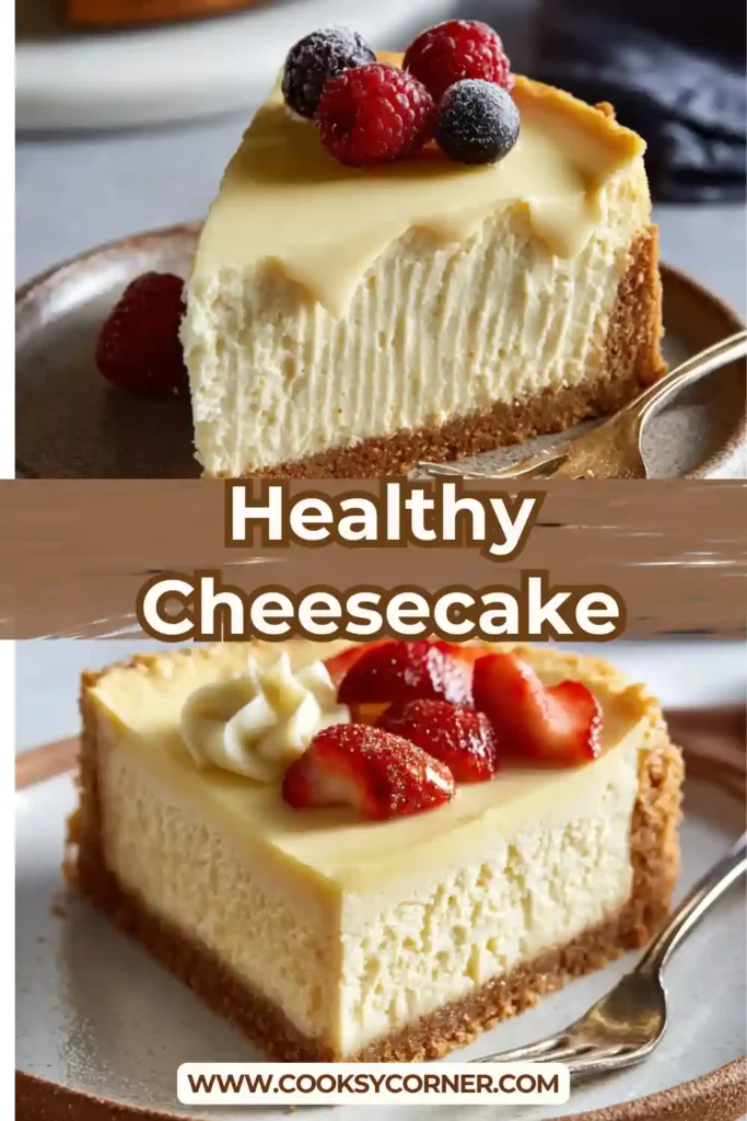 Homemade healthy cheesecake cooling after baking, showing a soft and creamy center.
