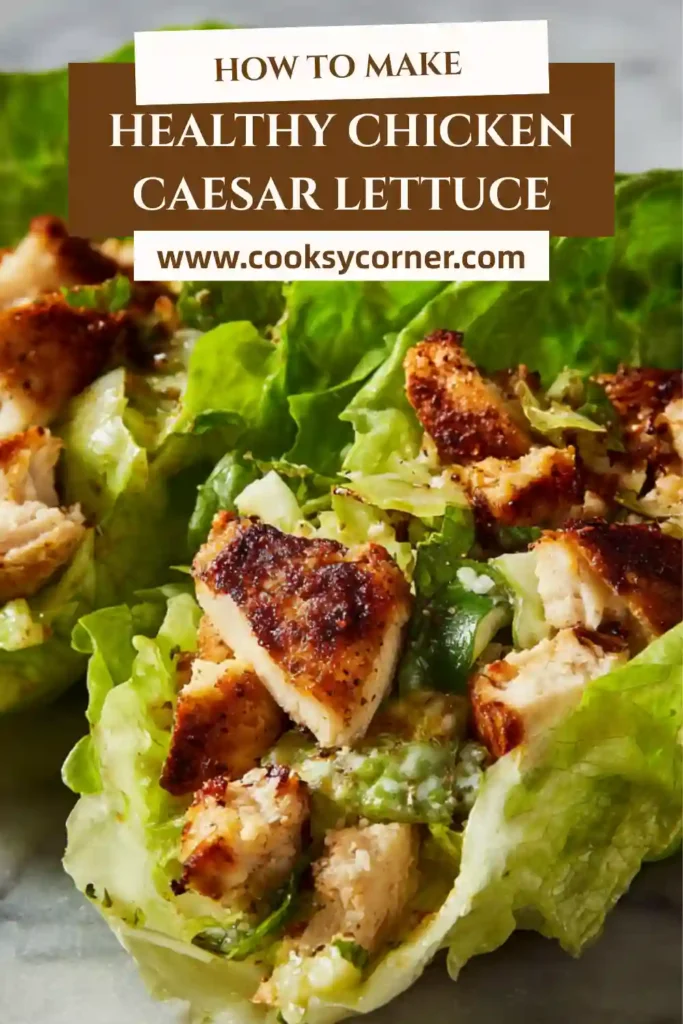 Healthy Chicken Caesar Lettuce Wraps served in crisp butter lettuce with creamy dressing and parmesan cheese. The wraps look fresh, light, and perfect for a low carb meal.