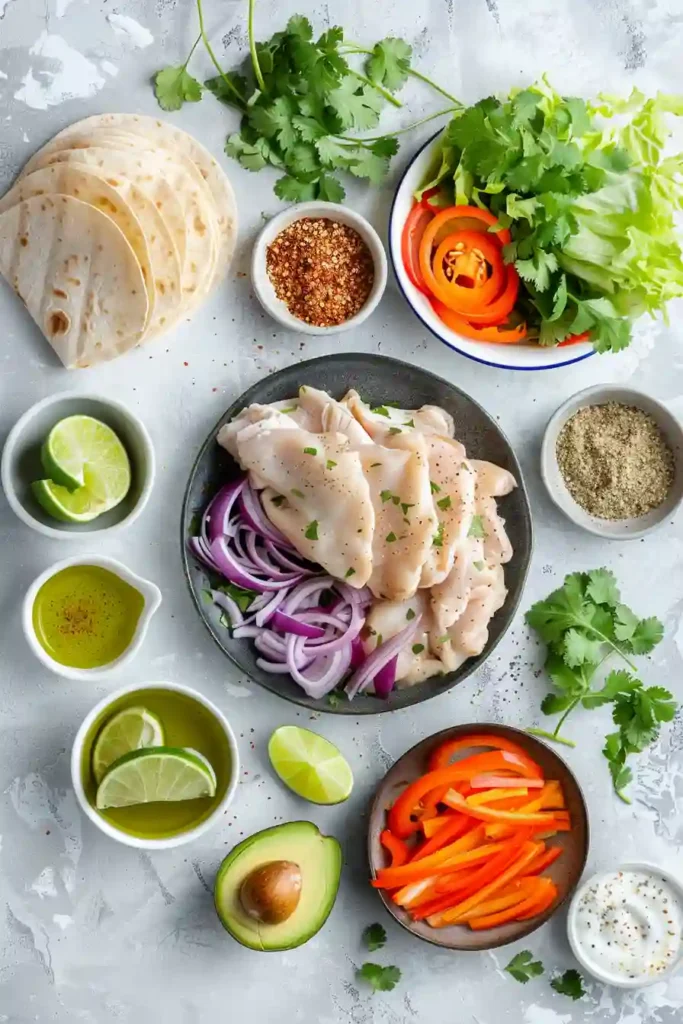 Freshly prepared healthy chicken wrap with vibrant vegetables and creamy dressing in a soft tortilla.