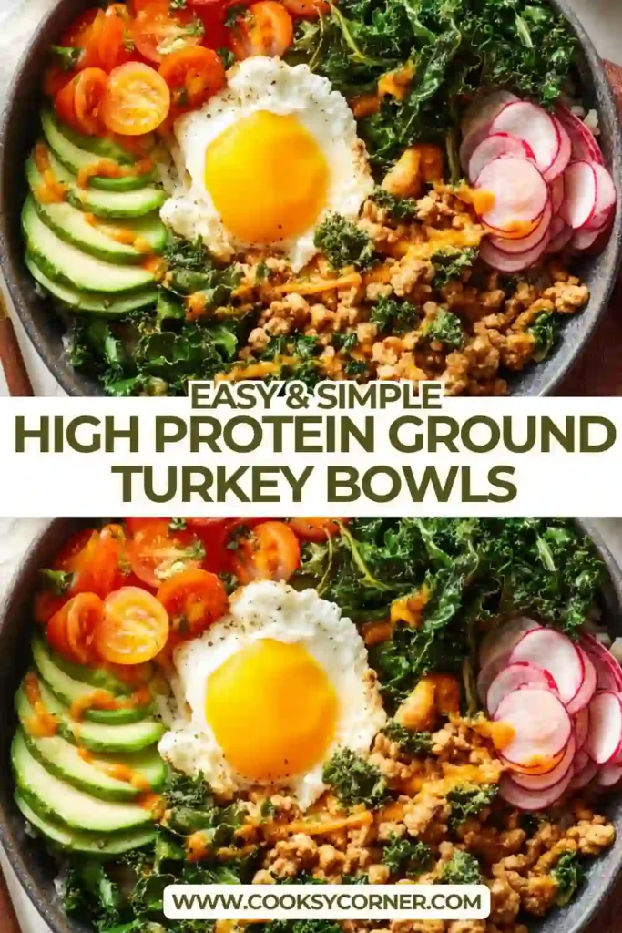 Healthy turkey bowl with vegetables and creamy peanut sauce served in a modern bowl. A balanced high protein meal.