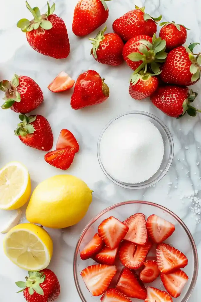 Bowl of homemade strawberry sauce made with fresh sliced strawberries.