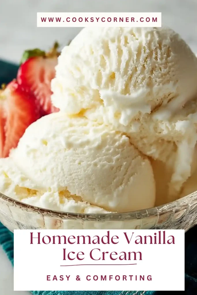 Close-up of creamy homemade vanilla ice cream served in a bowl with a rich and velvety appearance.