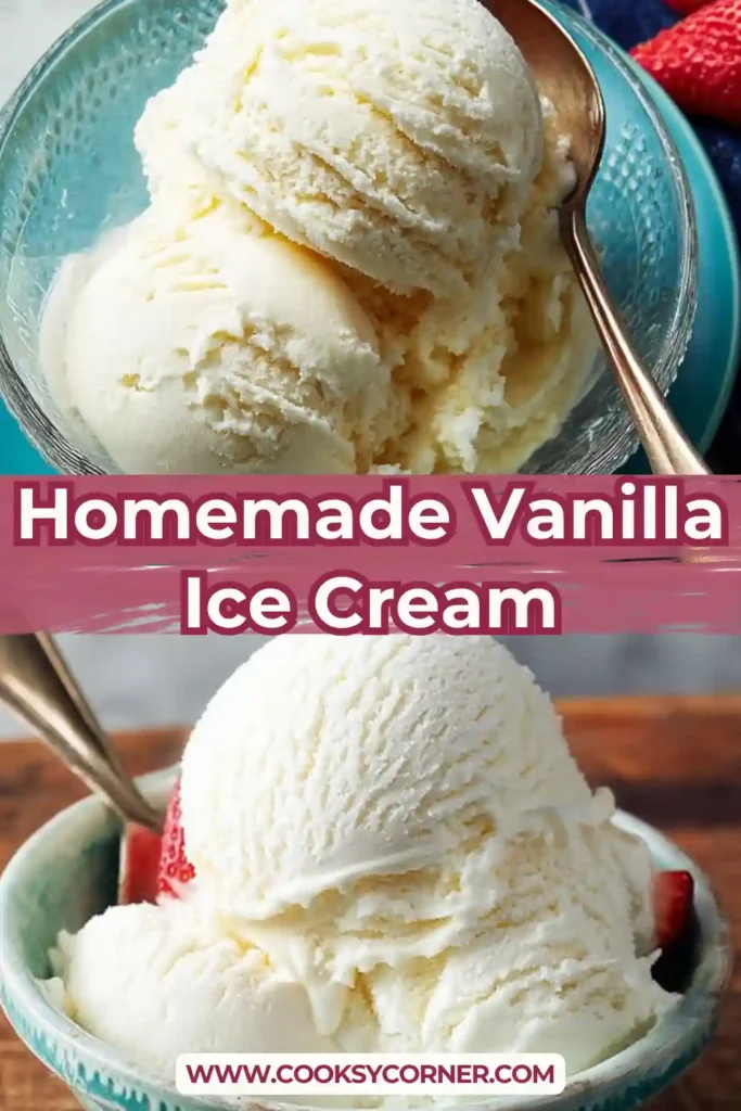 A bowl of homemade vanilla ice cream with a creamy smooth texture and soft scoops, showcasing a classic frozen dessert.