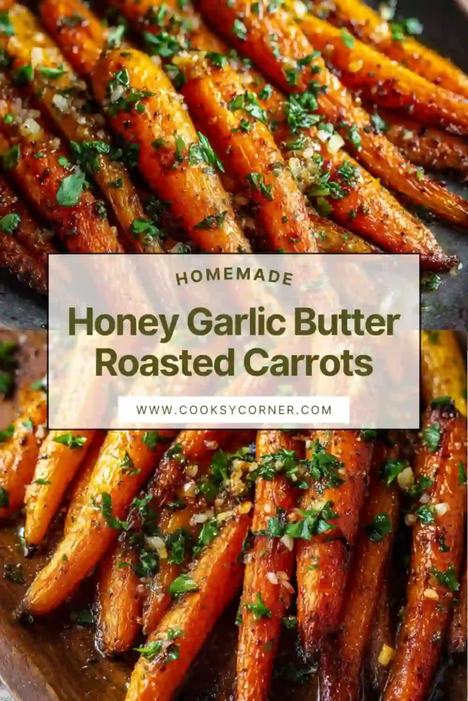 Roasted carrots glazed with honey and garlic served on a plate.