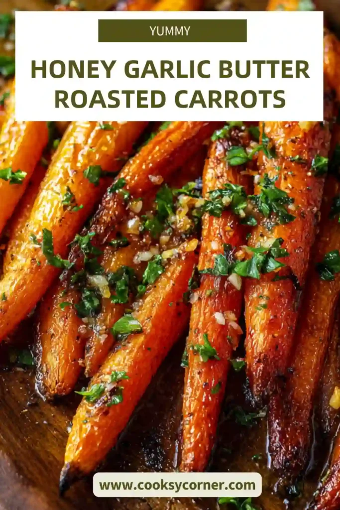 Oven roasted carrots with golden edges and herb garnish.