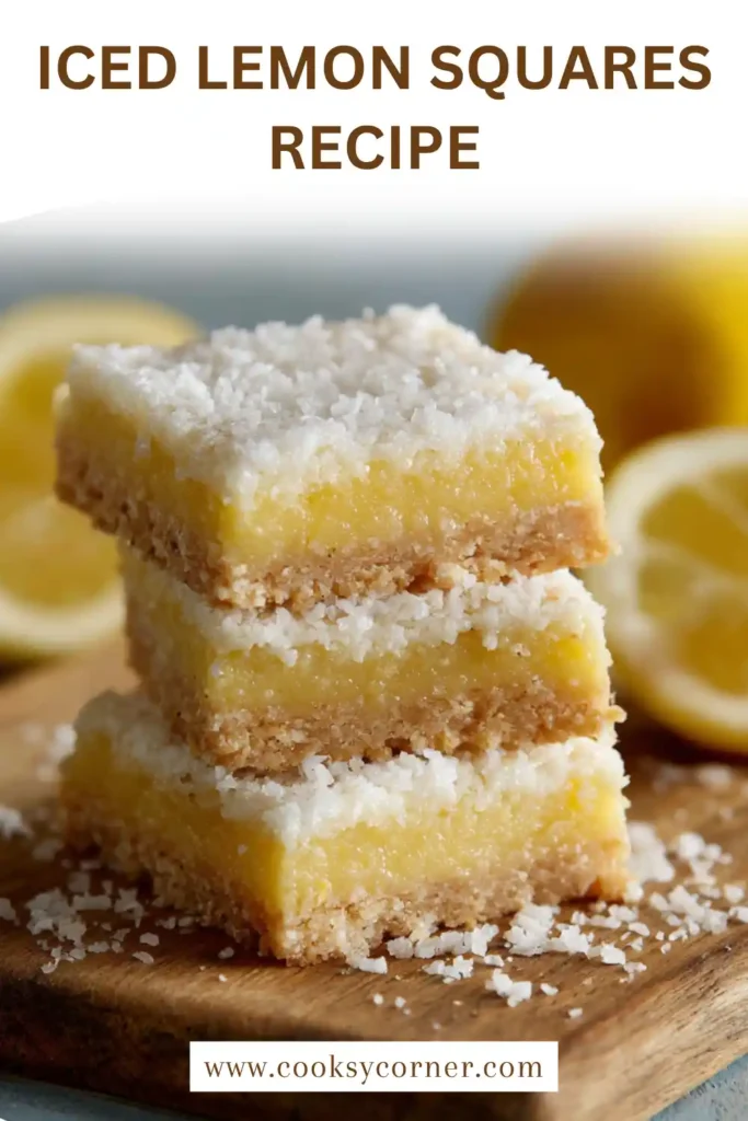 Freshly sliced iced lemon squares arranged neatly with glossy lemon icing and textured base. Ideal easy lemon dessert bars.