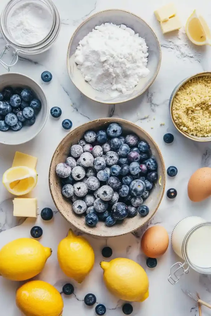Homemade lemon blueberry loaf served on a plate with visible berries and glossy icing drizzle.