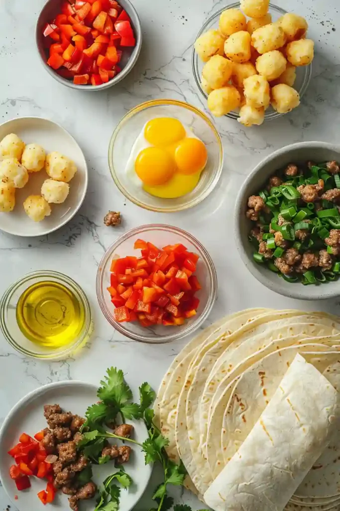 Homemade breakfast burritos wrapped in foil and parchment paper prepared for freezer storage.