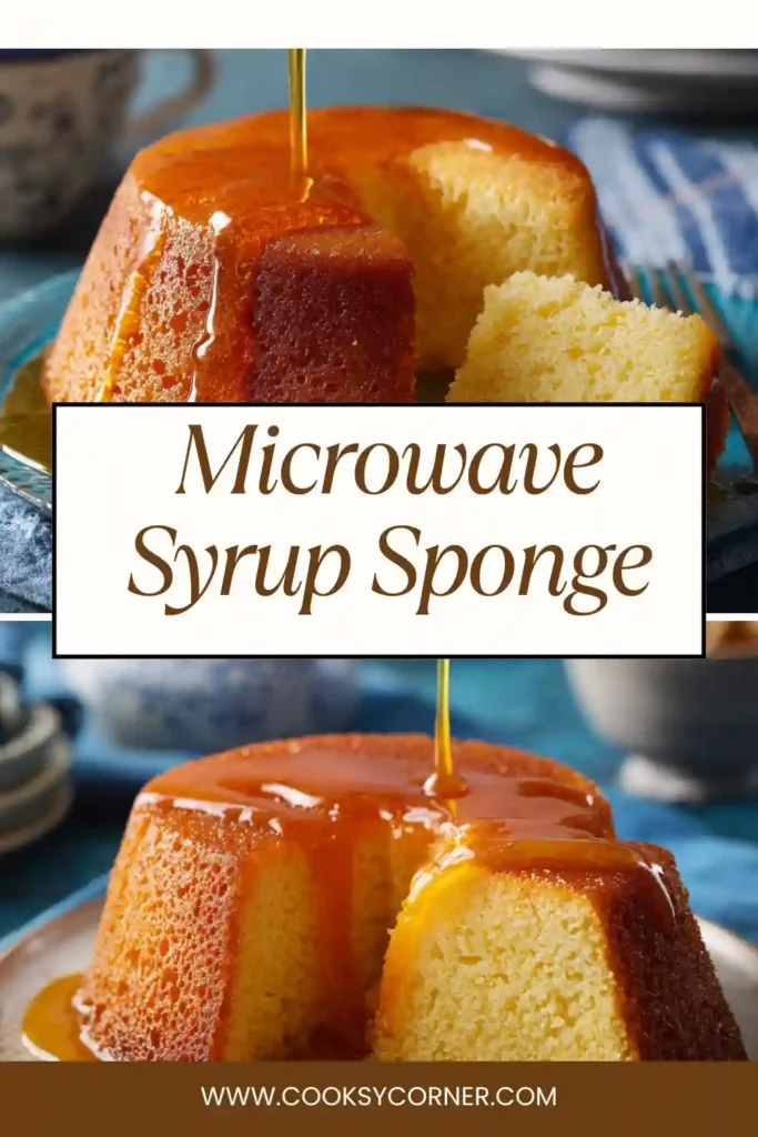 Close-up of a lemon microwave syrup sponge with golden syrup glaze, highlighting its soft texture and warm dessert appeal.