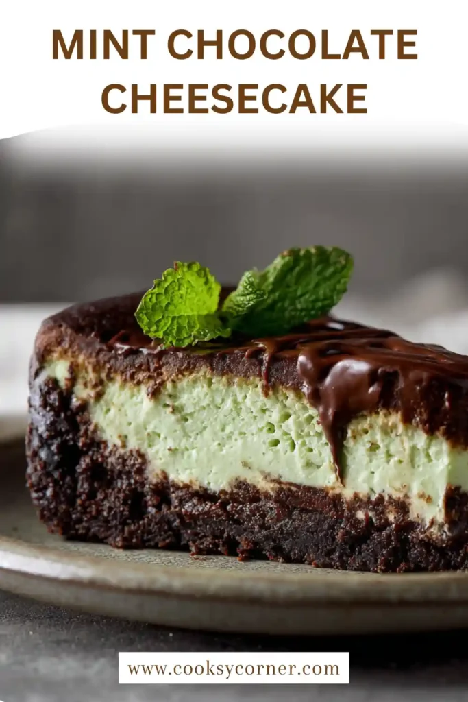 Green mint cheesecake layered with Oreo and chocolate fudge.