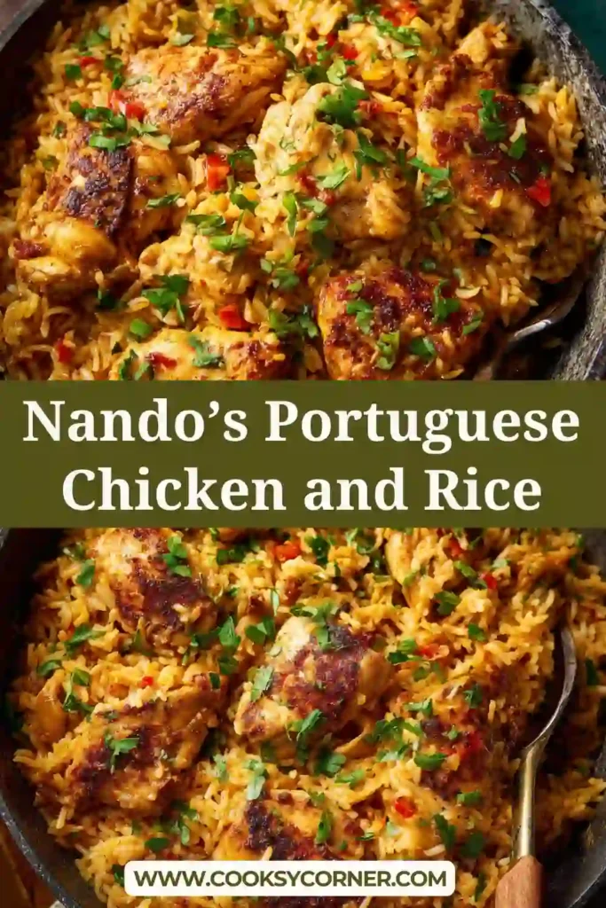 One pot chicken and rice dish with bell peppers, peas, and herbs.