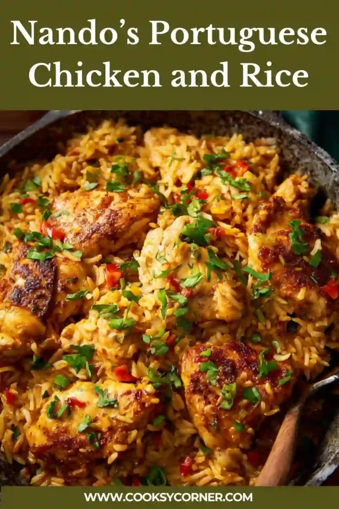 Nando’s Portuguese chicken and rice with spiced rice and tender chicken pieces.