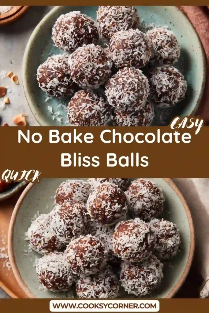 No bake chocolate bliss balls made with dates and cashews, rolled into smooth round bites.