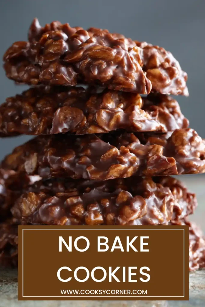 Close-up of no bake cookies showing rich texture and oats.