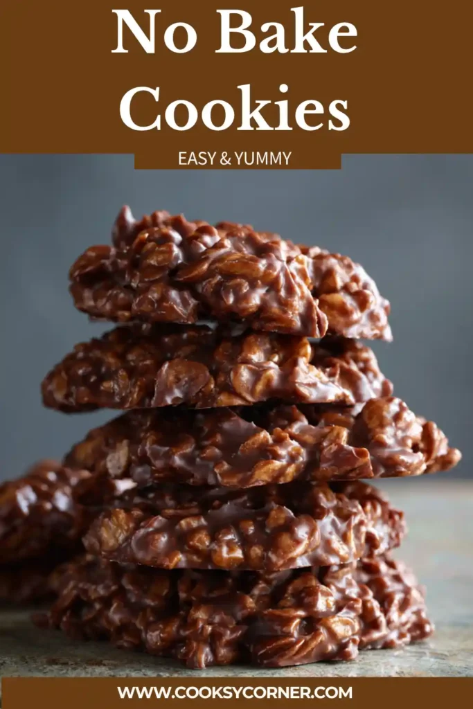 No bake cookies made with oats, chocolate, and peanut butter on a tray.