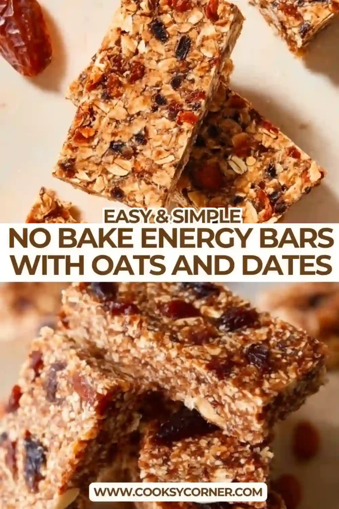 Close-up of no-bake oat and date energy bars showing their soft, dense texture. Made with natural ingredients and no added sugar.