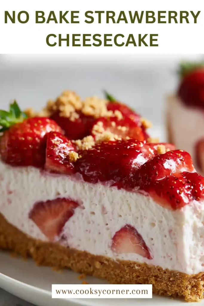 Homemade no-bake strawberry cheesecake in a springform pan with glossy strawberry topping. Perfect chilled dessert presentation.