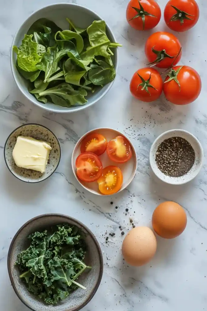Healthy egg and vegetable breakfast cooked in one pan. Quick and easy recipe.