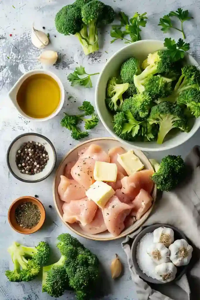 Chicken broccoli rice dish with glossy honey garlic sauce.
