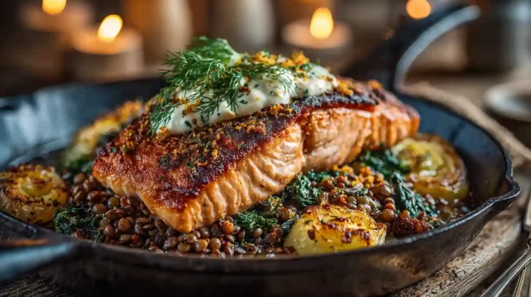 One Pan Salmon with Fennel and Lentils