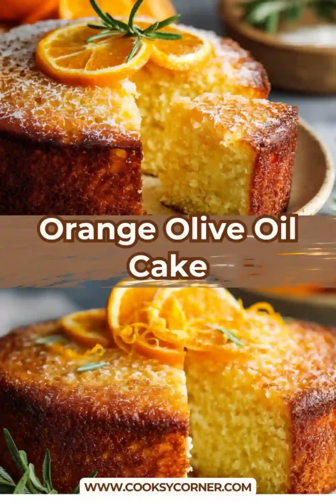 Freshly baked orange olive oil cake with golden edges and light fluffy frosting spread evenly on top.