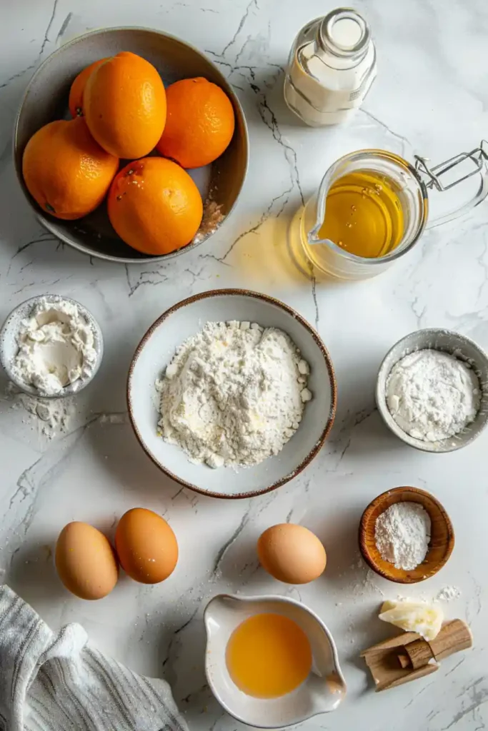 Elegant citrus cake made with olive oil, decorated with orange slices and herbs for a fresh presentation.