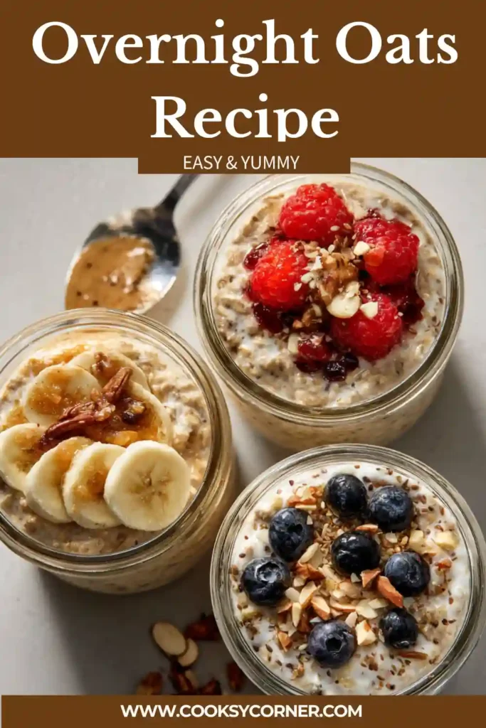 Creamy overnight oats topped with fruits and nuts for a nutritious breakfast.