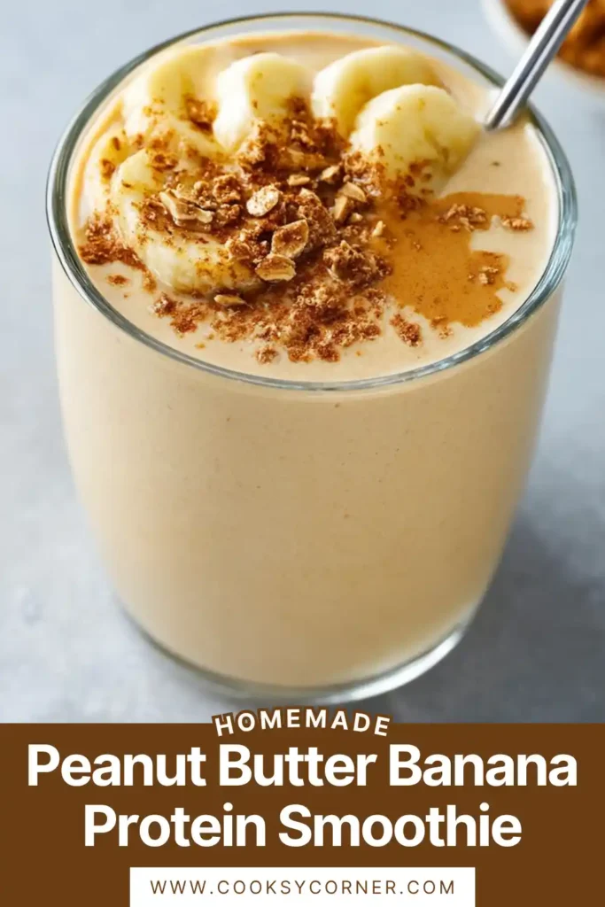 Healthy peanut butter banana protein smoothie with a smooth and velvety texture, ideal for breakfast or post-workout.