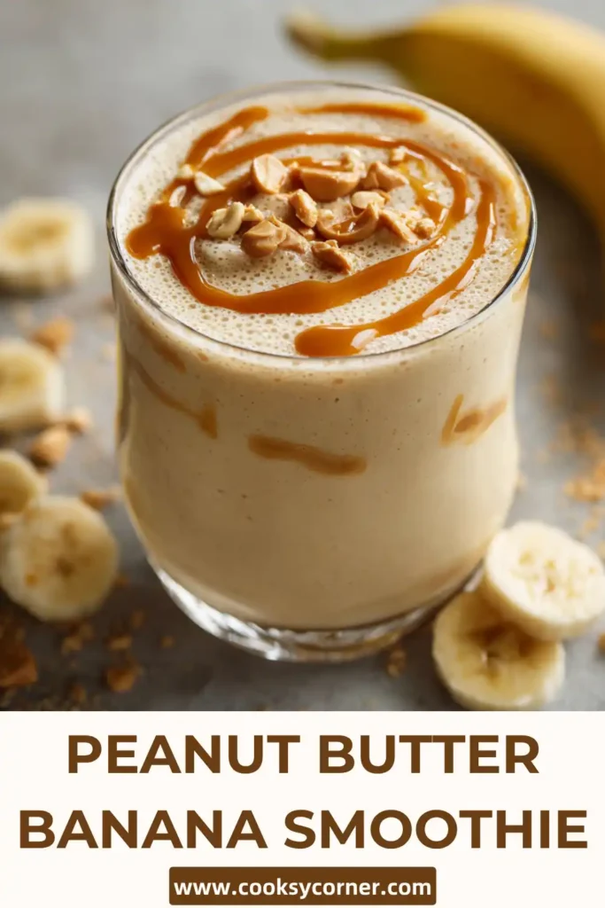 Close-up of a smoothie made with banana, peanut butter, and yogurt showing its creamy texture.