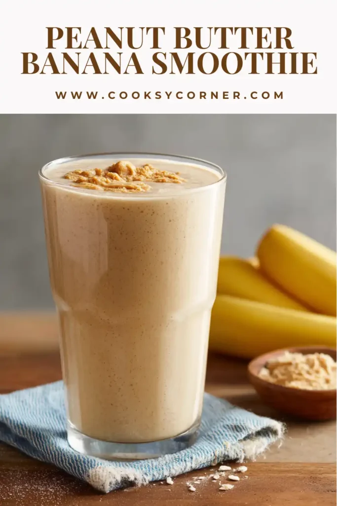 Thick banana smoothie with peanut butter blended until smooth and served chilled.
