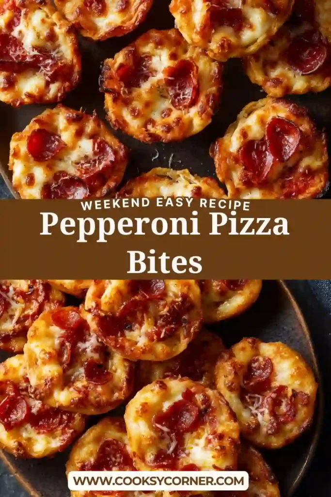 Close-up of mini pizza bites topped with turkey pepperoni and mozzarella.