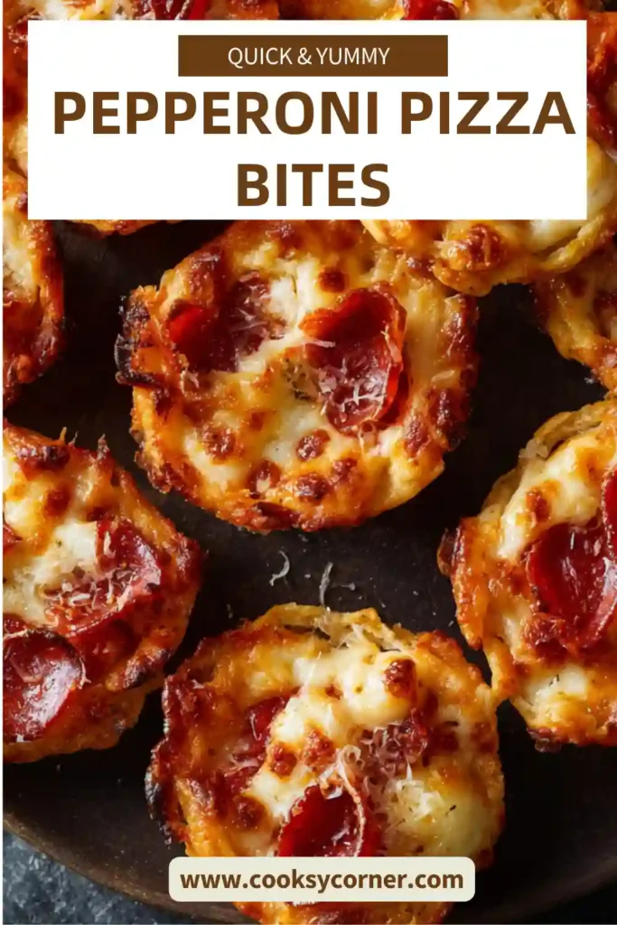 Pepperoni pizza bites baked in a muffin tin with melted cheese and sauce.