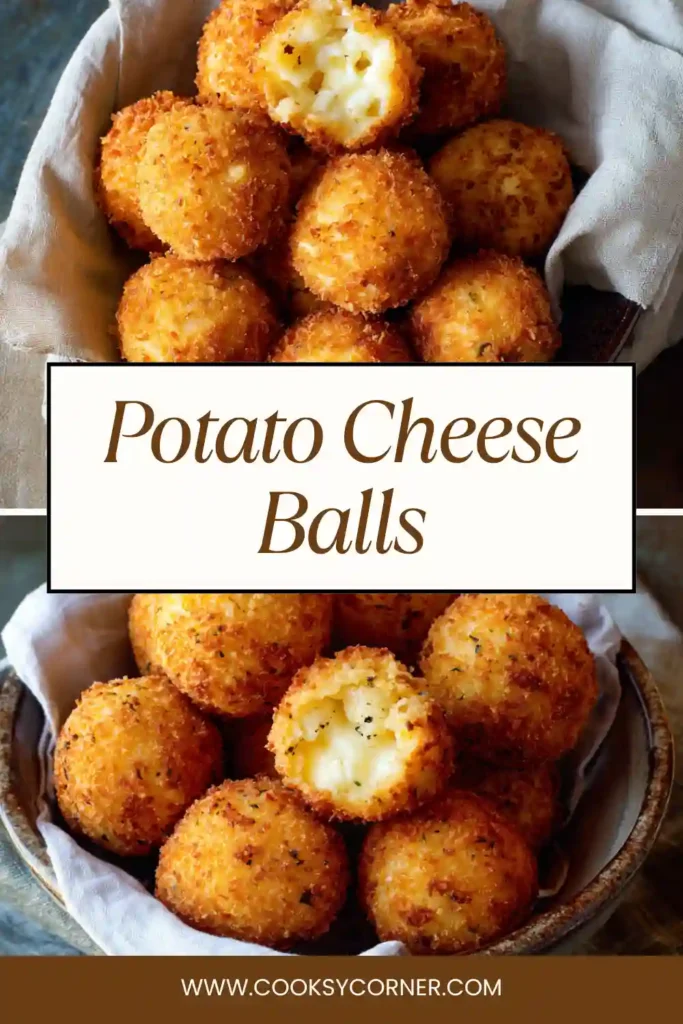 Homemade potato cheese balls fried until golden and crispy, perfect appetizer.