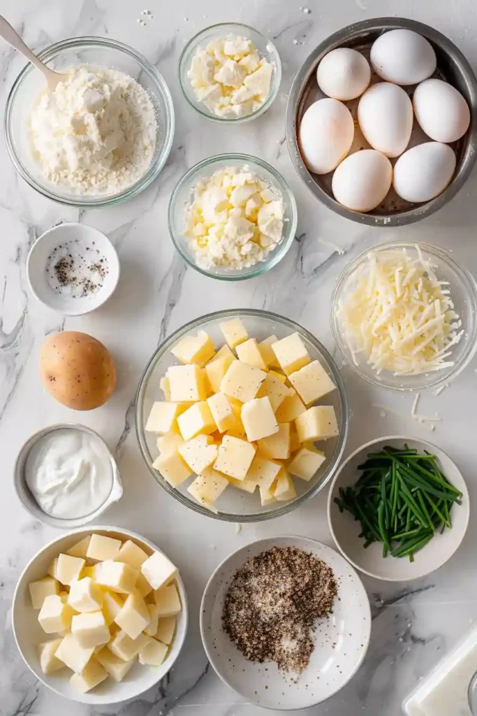 Plate of potato cheese balls with dipping sauce, warm and freshly cooked.
