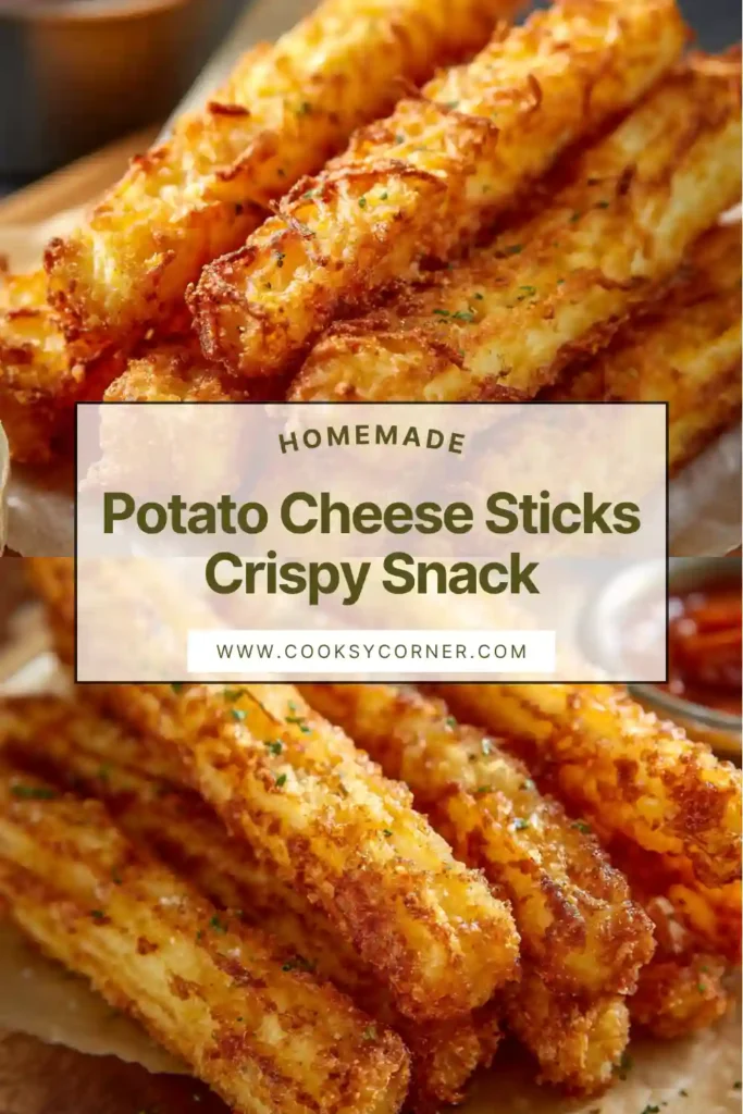 Close-up of cheesy potato sticks with crispy exterior.