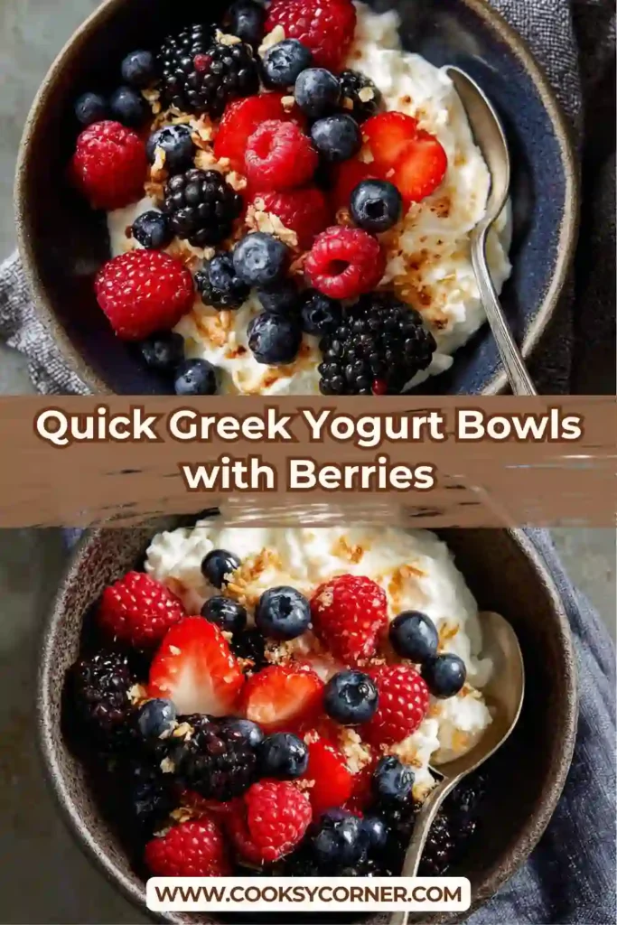 Close-up of Greek yogurt with berries and granola showing texture and freshness, ideal for a nutritious morning meal.