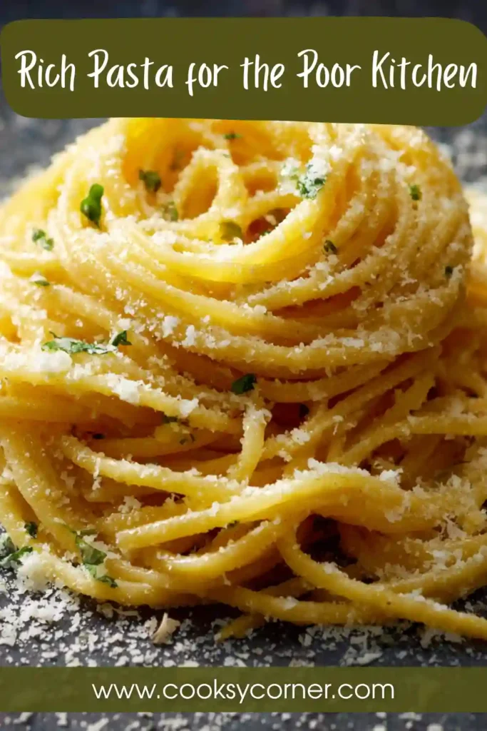 Garlic butter pasta served warm with Parmesan and parsley garnish.