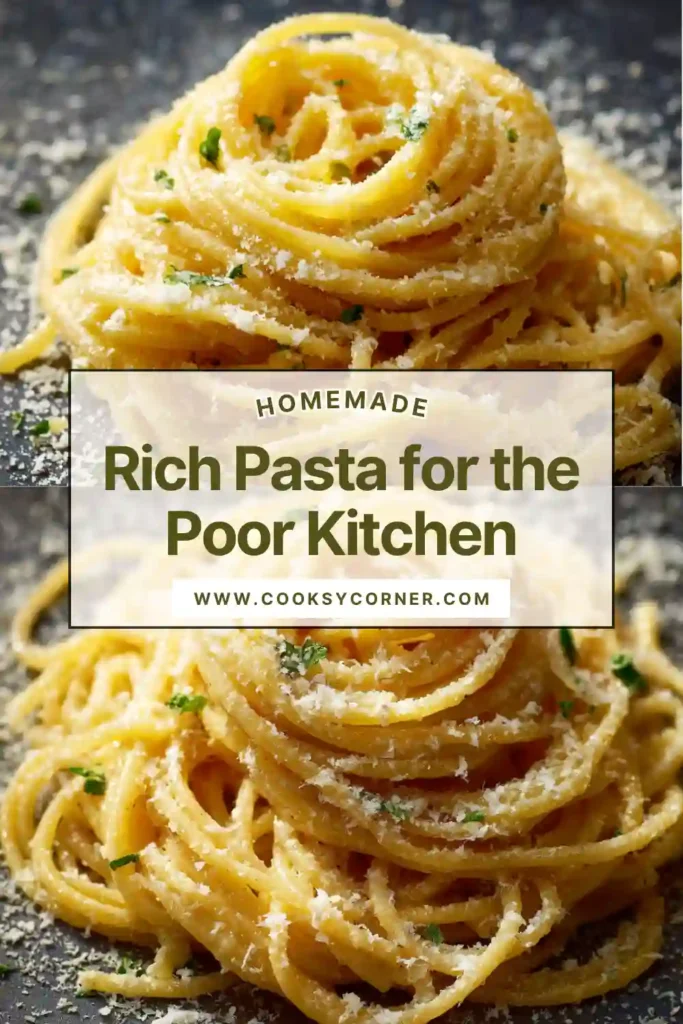 Close-up of simple spaghetti coated in buttery garlic sauce with herbs.