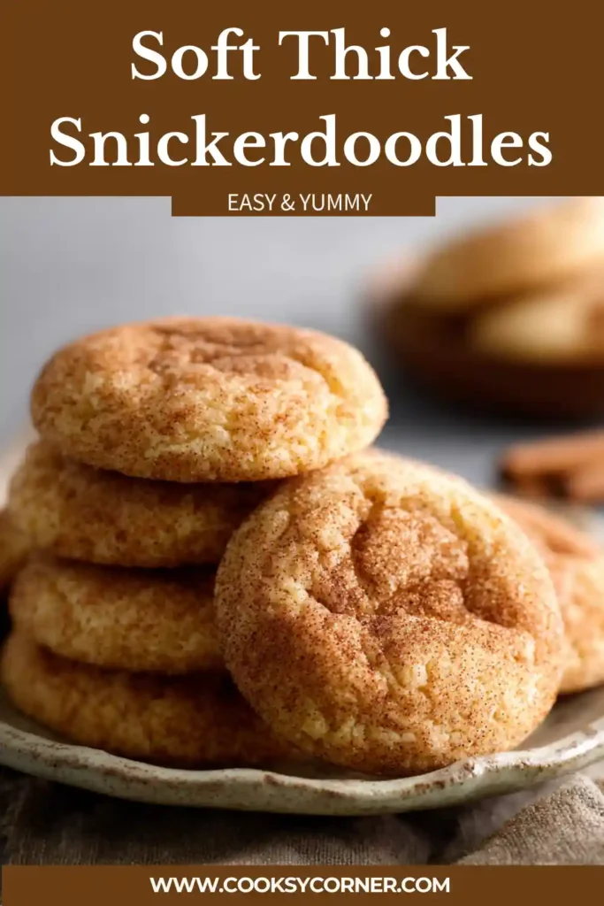 Close-up of thick snickerdoodle cookies with crackled cinnamon topping.