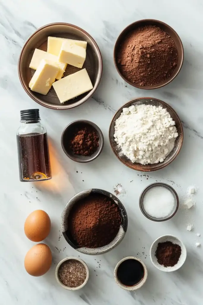 Freshly baked chocolate cookies on a tray with visible soft and fudgy interior.