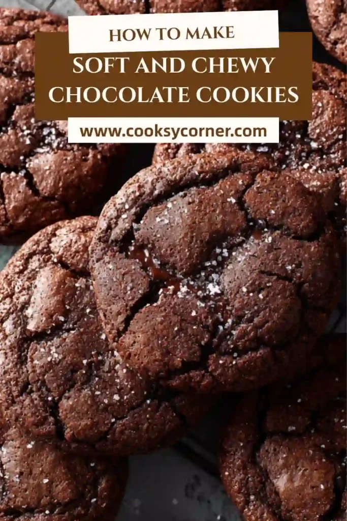 Soft and chewy chocolate cookies with crackled tops and rich dark color on a cooling rack.