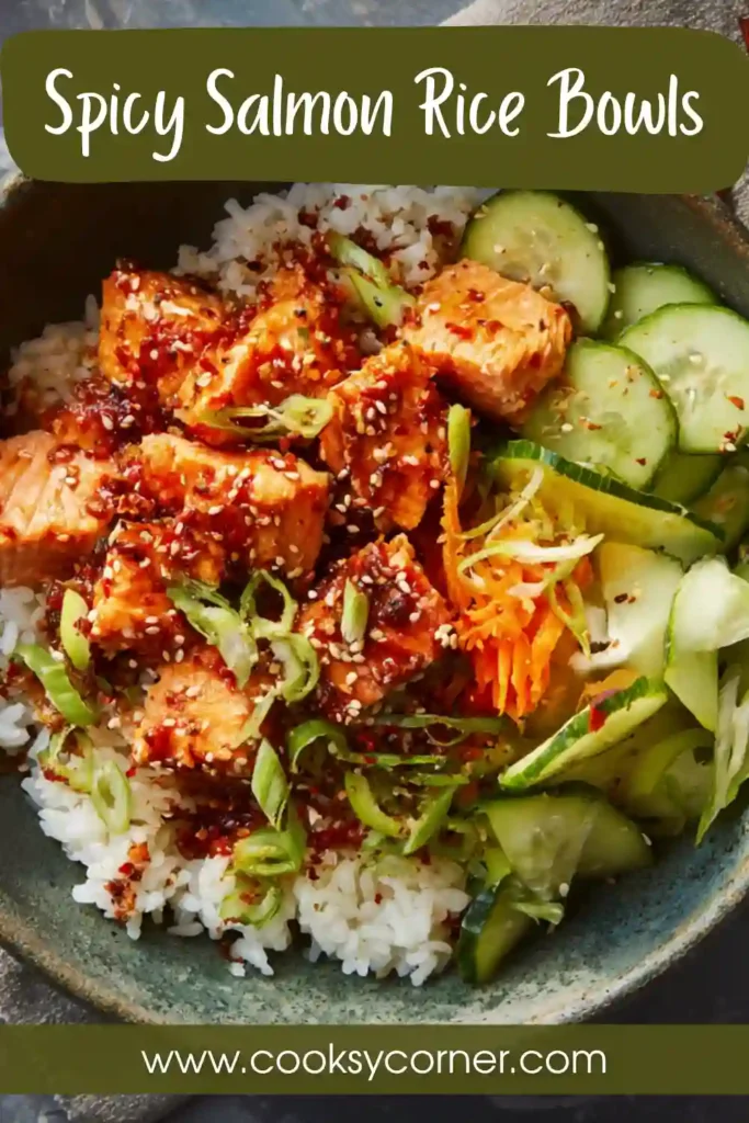 Korean-style salmon rice bowl with vibrant ingredients.