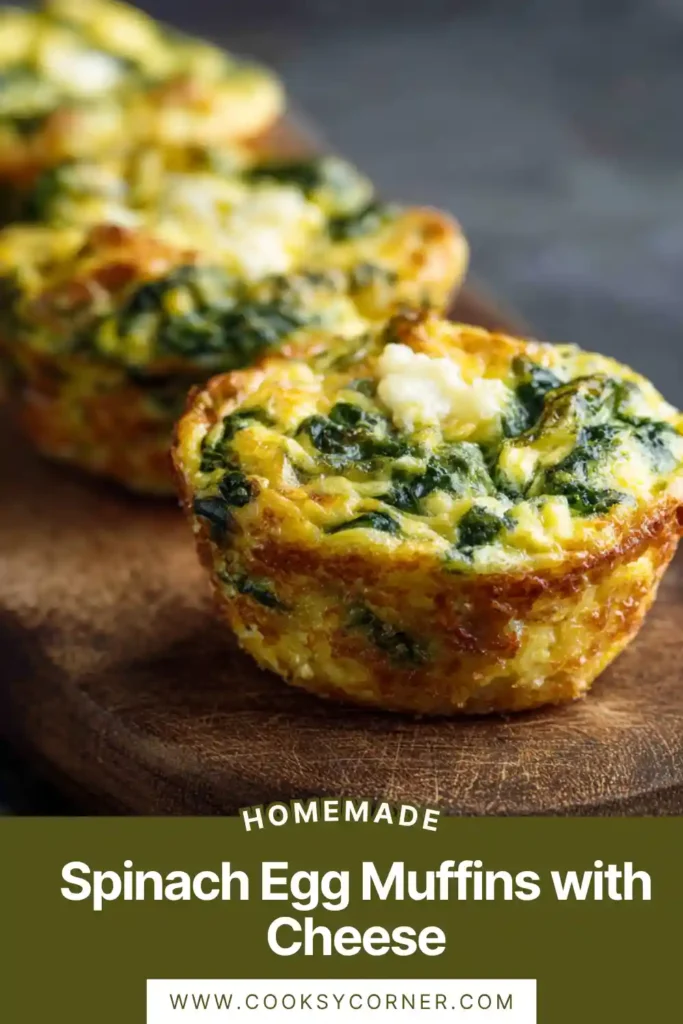 Spinach egg muffins with cheese baked in a muffin tin, fluffy texture with green spinach and golden tops.