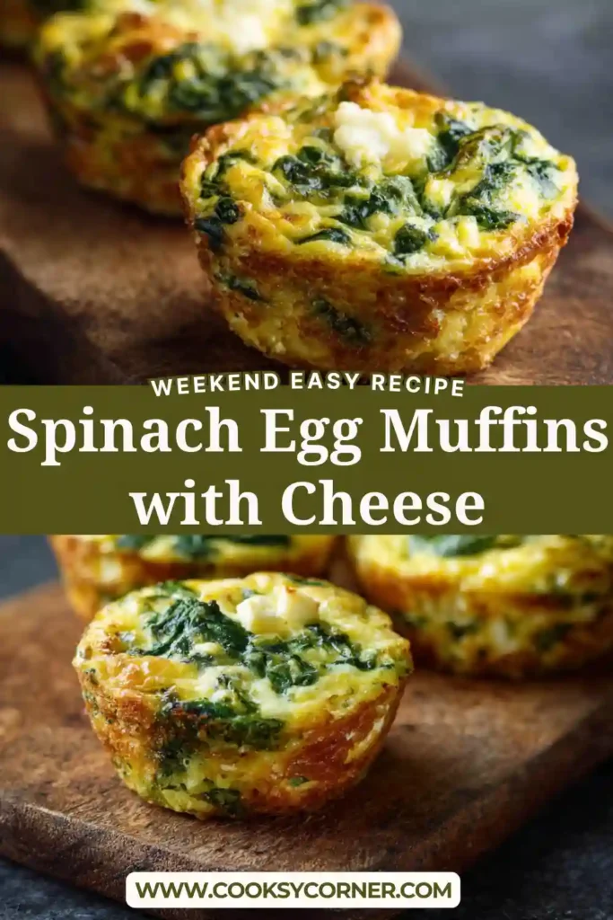 Close-up of spinach egg muffins showing fluffy eggs mixed with spinach and melted cheese.