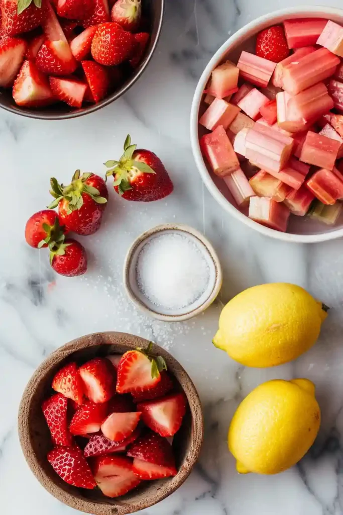Thick strawberry rhubarb jam with spoon showing rich texture.